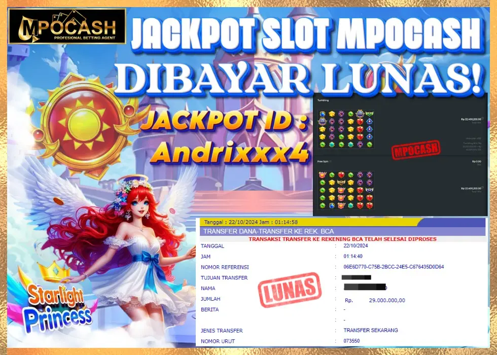 MPOCASH JACKPOT SLOT STARLIGHT PRINCESS Rp 29.000.000 - LUNAS!!!